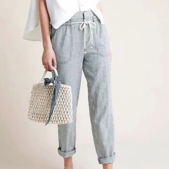 Anthropologie Pants - Anthropologie. Seashore Pants. Olive and White Stripe. Medium